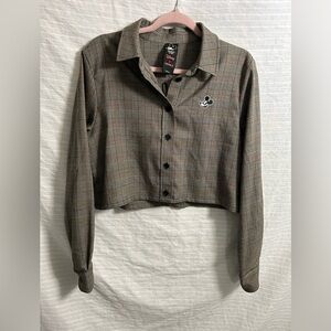 Mickey Mouse Forever 21 Plaid Hounds Tooth Cropped Blazer Jacket Size L